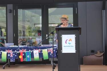 Aunty Nancy Harrison addressing the crowd in Dimboola