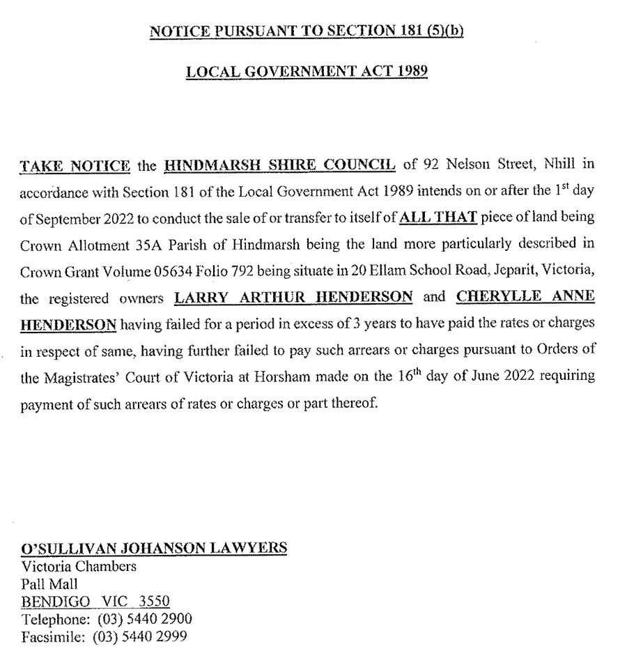 Section 181 Public notice - 20 Ellam School Road Jeparit.png